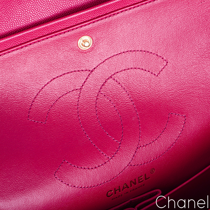 Chanel Fuchsia Pink Caviar Medium Chevron Quilted 2.55 Reissue Double Flap Bag